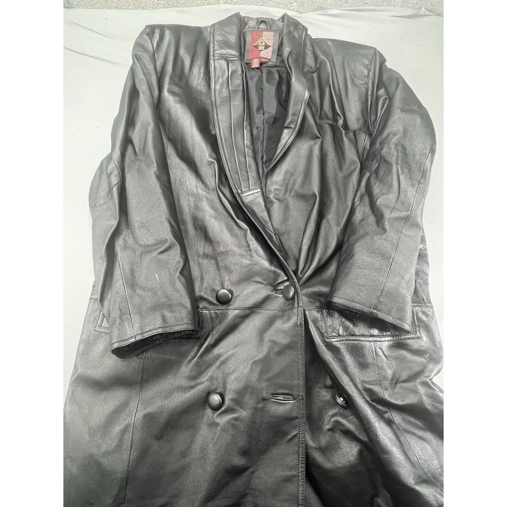 G III Genuine Leather Trench Coat Black Size Large Men's